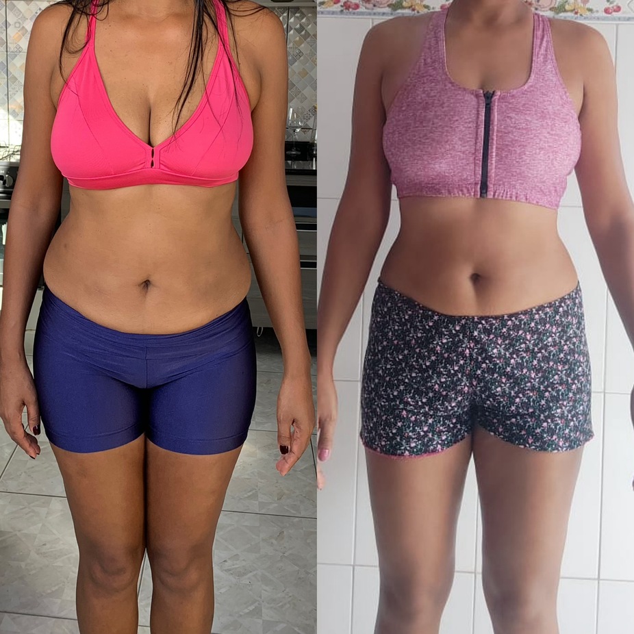 Antes e depois de Mayara na consultoria de treinamento